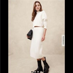 White Cable Knit Midi Pencil Sweater Skirt